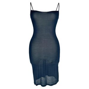 Theory Sheer Bodycon Mini Dress in Navy Blue Linen